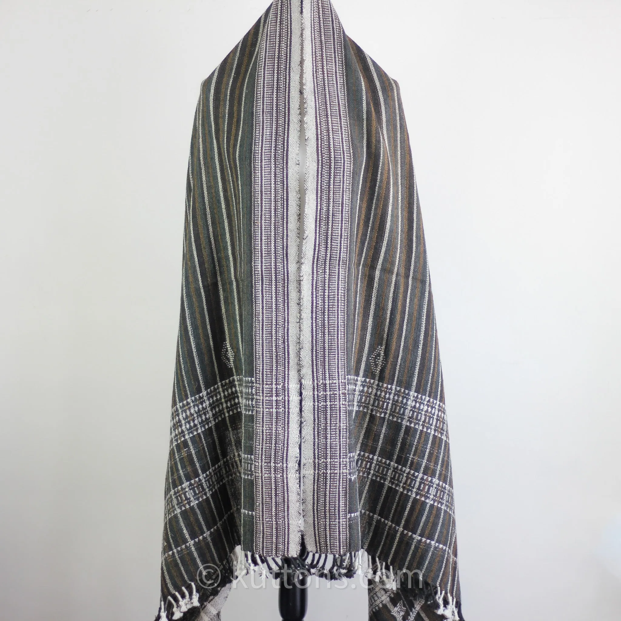 Handspun & Handwoven Ethnic Desi Wool Shawl cum Throw | Brown, 38x86"