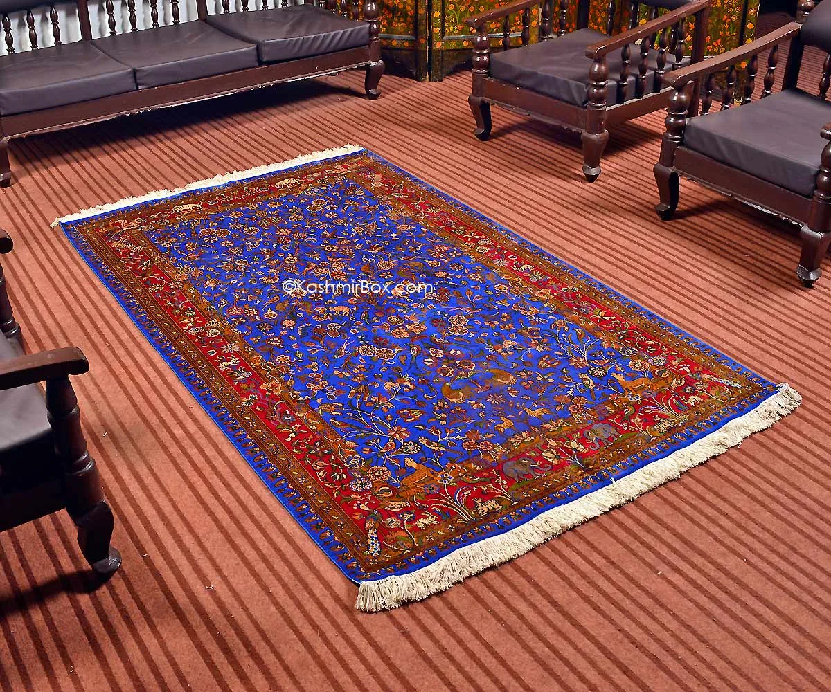 Ink Blue Tree of Life Silk Carpet