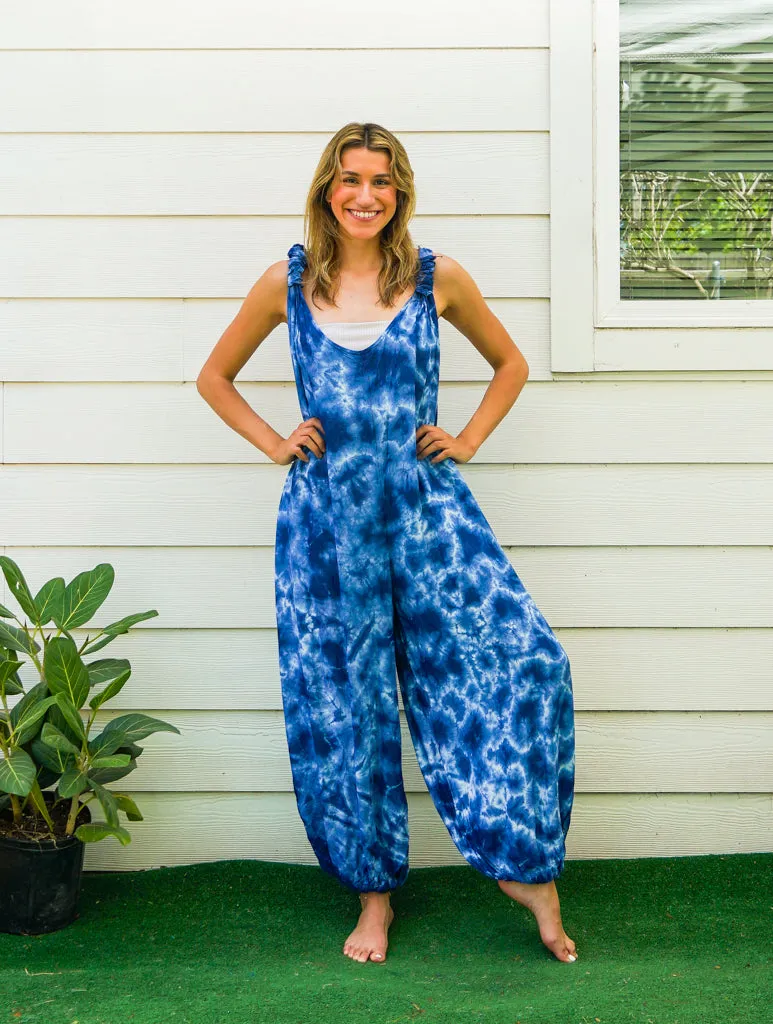 J31- Shibori Hand Dyed  Hippie Racerback Jumpsuit Romper