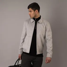 Jaron Wool Blend Harrington Jacket in Silver Grey