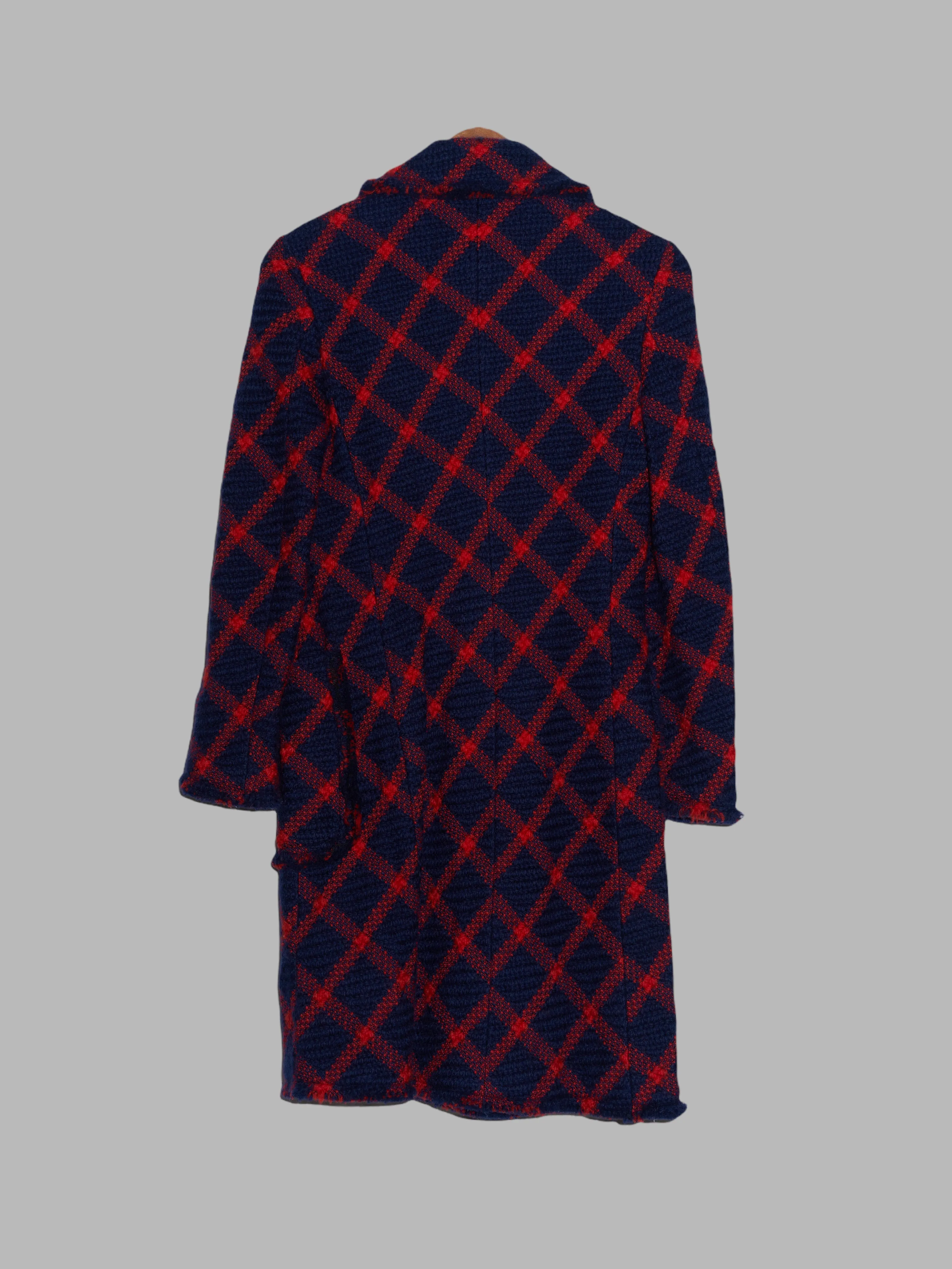 Junya Watanabe Comme des Garcons AW2001 navy red diagonal check wool coat - M S