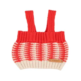 knitted top w/ straps | ecru & red stripes