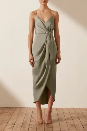 LUXE TIE FRONT COCKTAIL DRESS - EUCALYPTUS