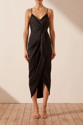 LUXE TIE FRONT COCKTAIL DRESS - ONYX