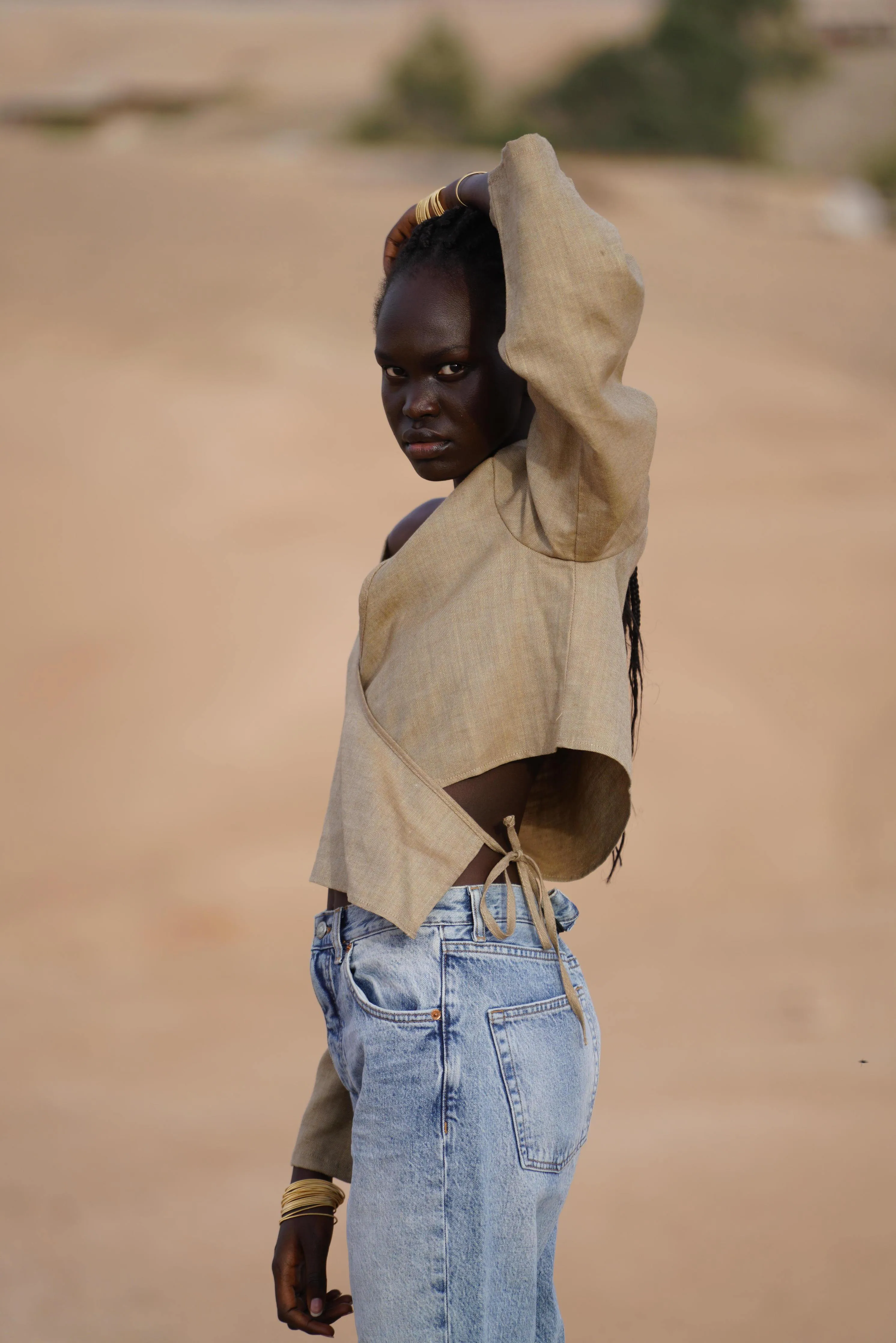 MAISON BEIGE TOP EN LIN - "SAHARA"