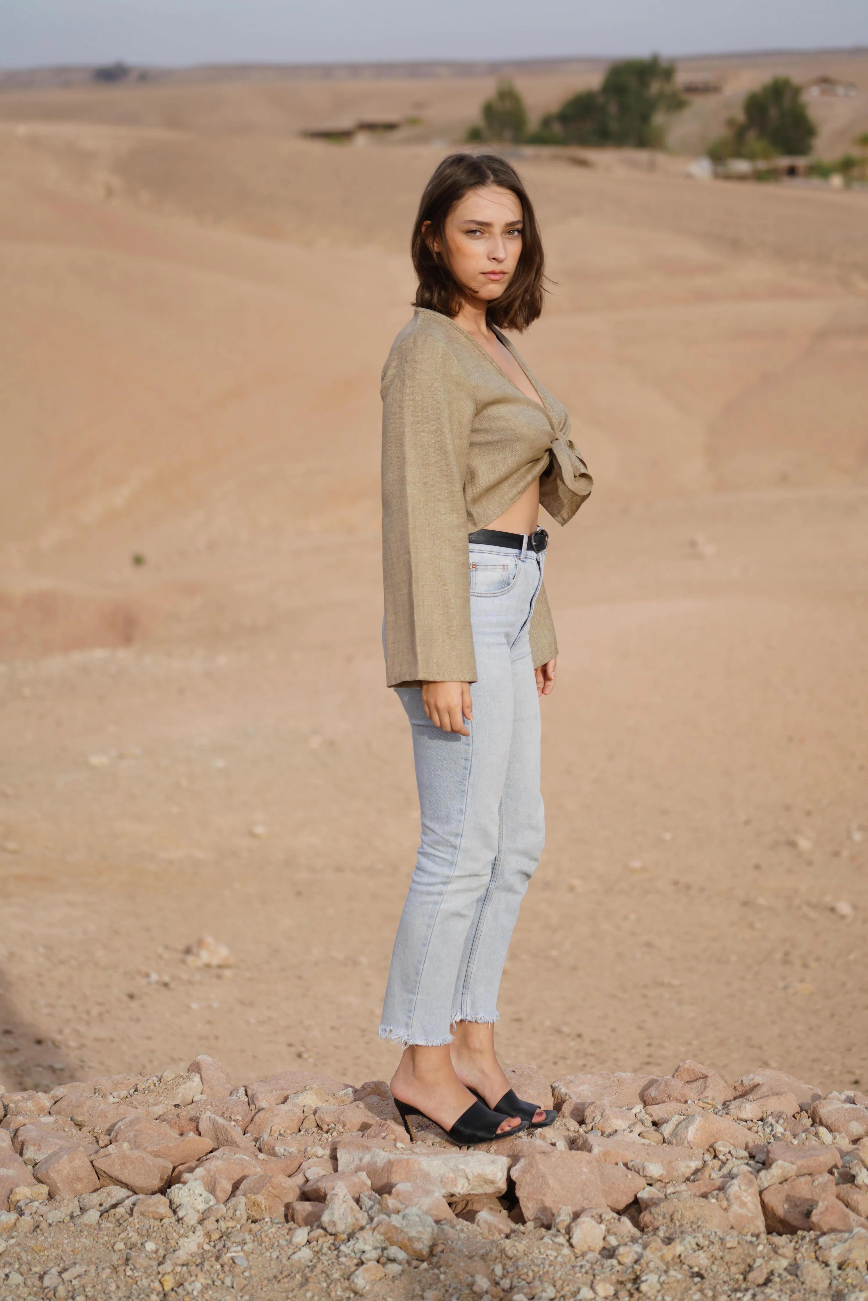 MAISON BEIGE TOP EN LIN - "SAHARA"