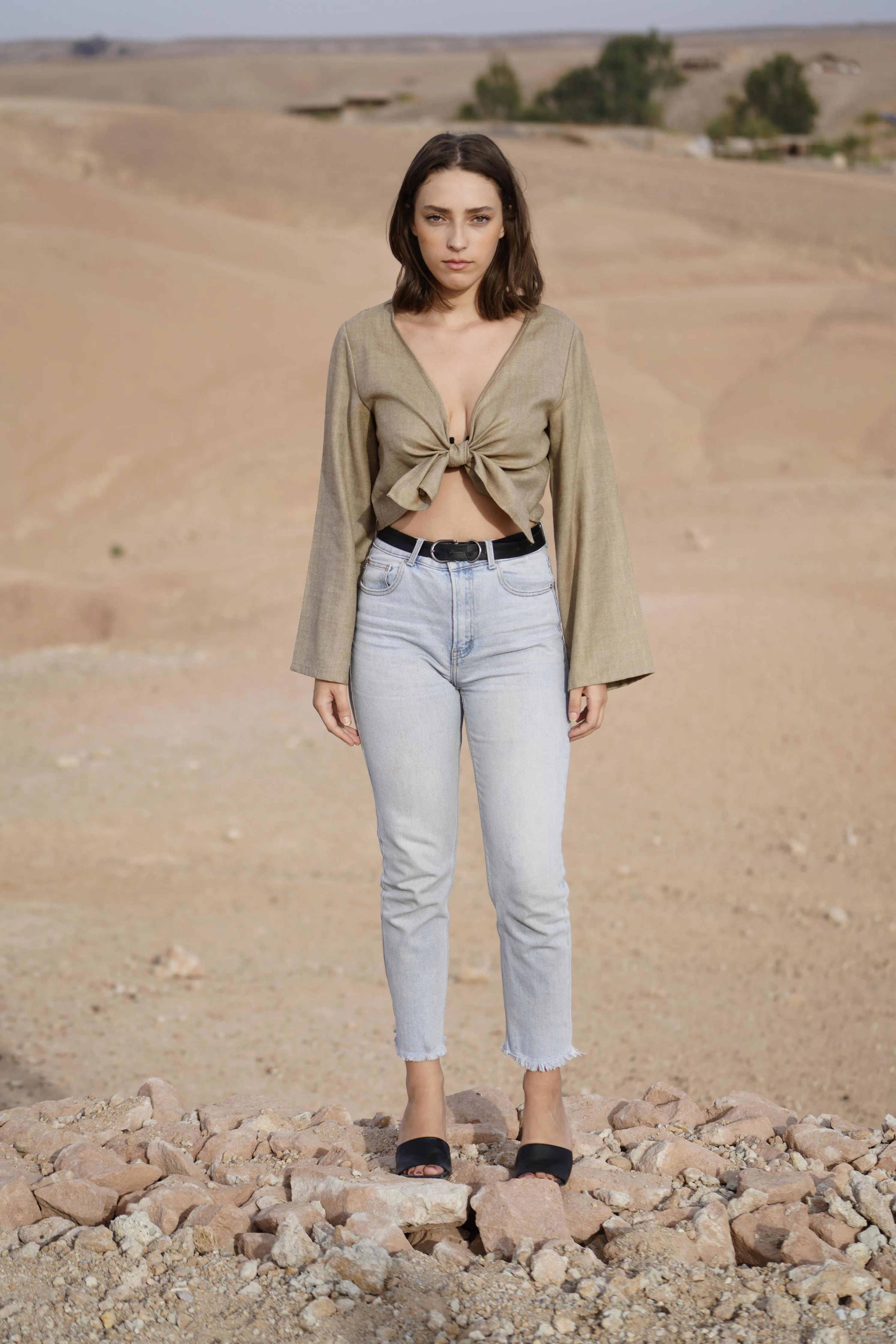 MAISON BEIGE TOP EN LIN - "SAHARA"