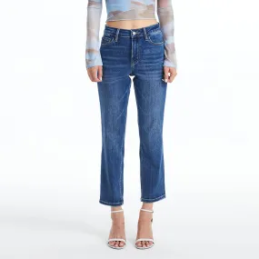 MID RISE CROP STRAIGHT JEANS WITH FINISHED HEM