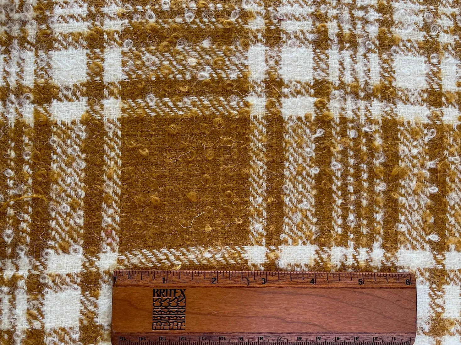 Mid-Weight Plaid Spiced Ochre & Marshmallow Fluff Wool Bouclé (Made in Italy)