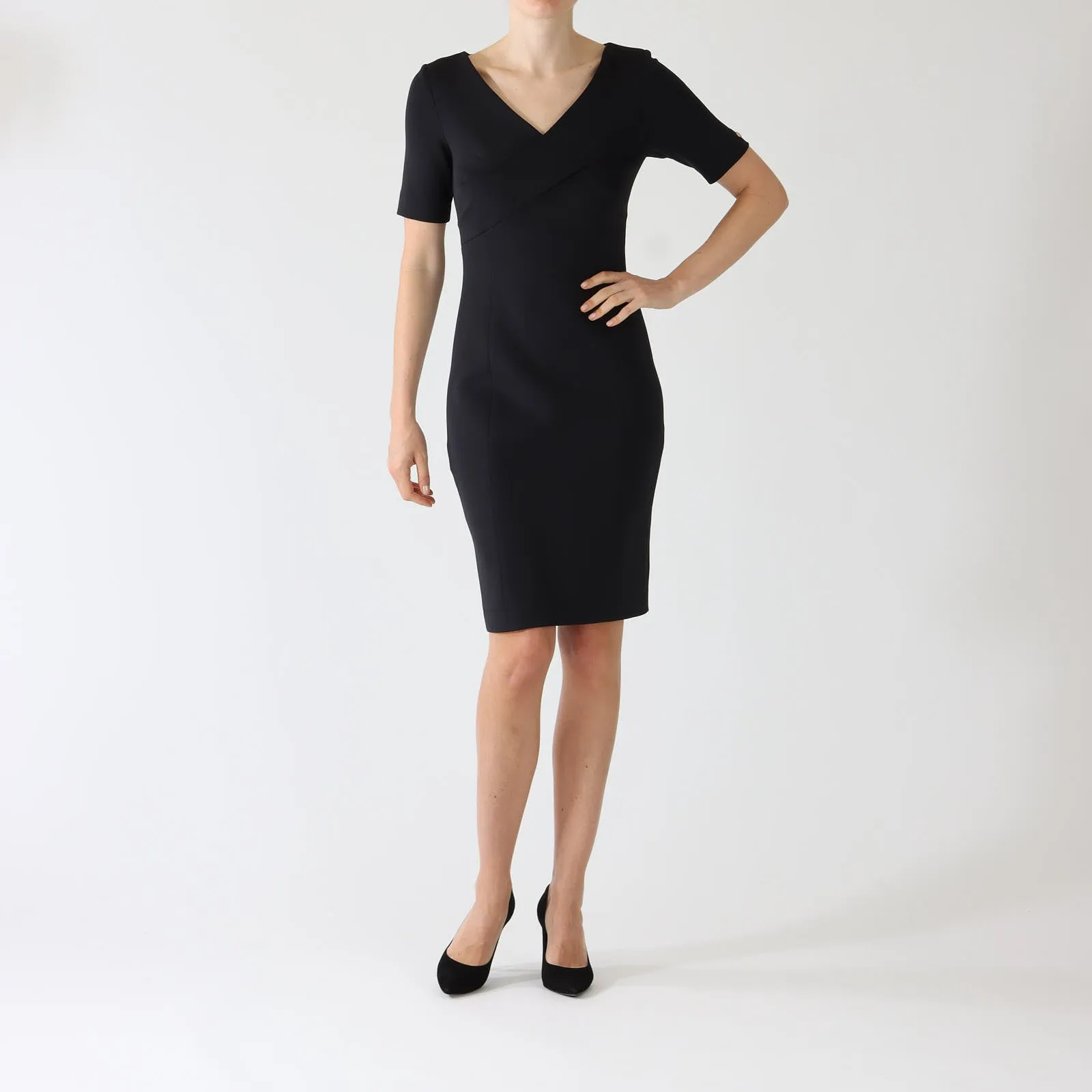 Midnight Blue Wrap Effect Scuba Dress