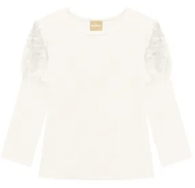 Milon - Cream Furry Sleeve Tee Top