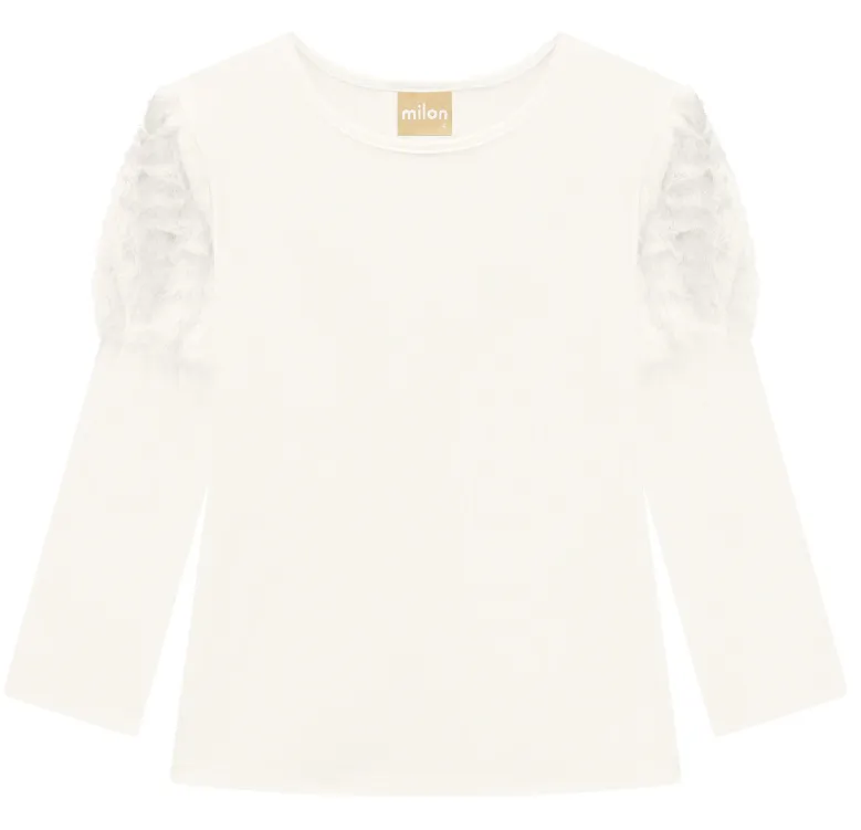 Milon - Cream Furry Sleeve Tee Top