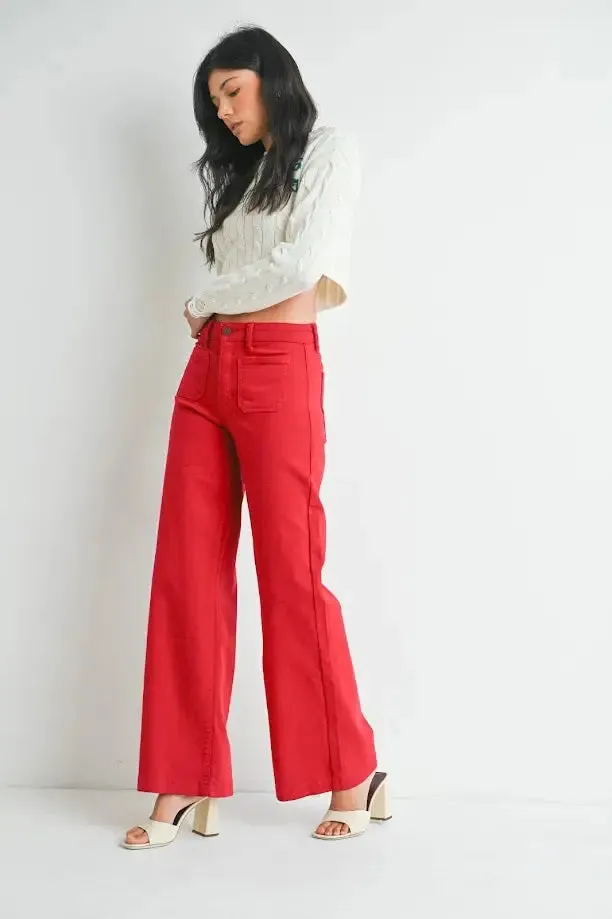 MINI PATCH POCKET WIDE JEANS