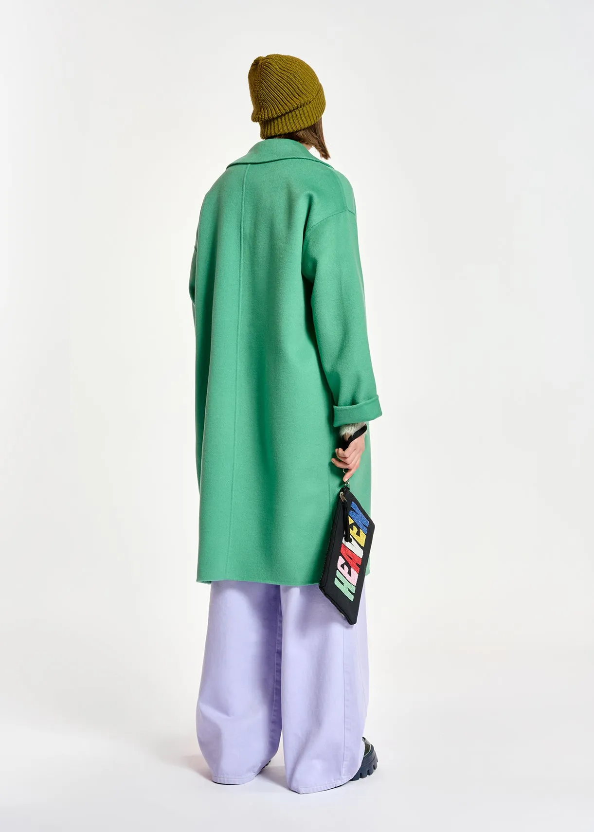 Mint green double-breasted wool coat