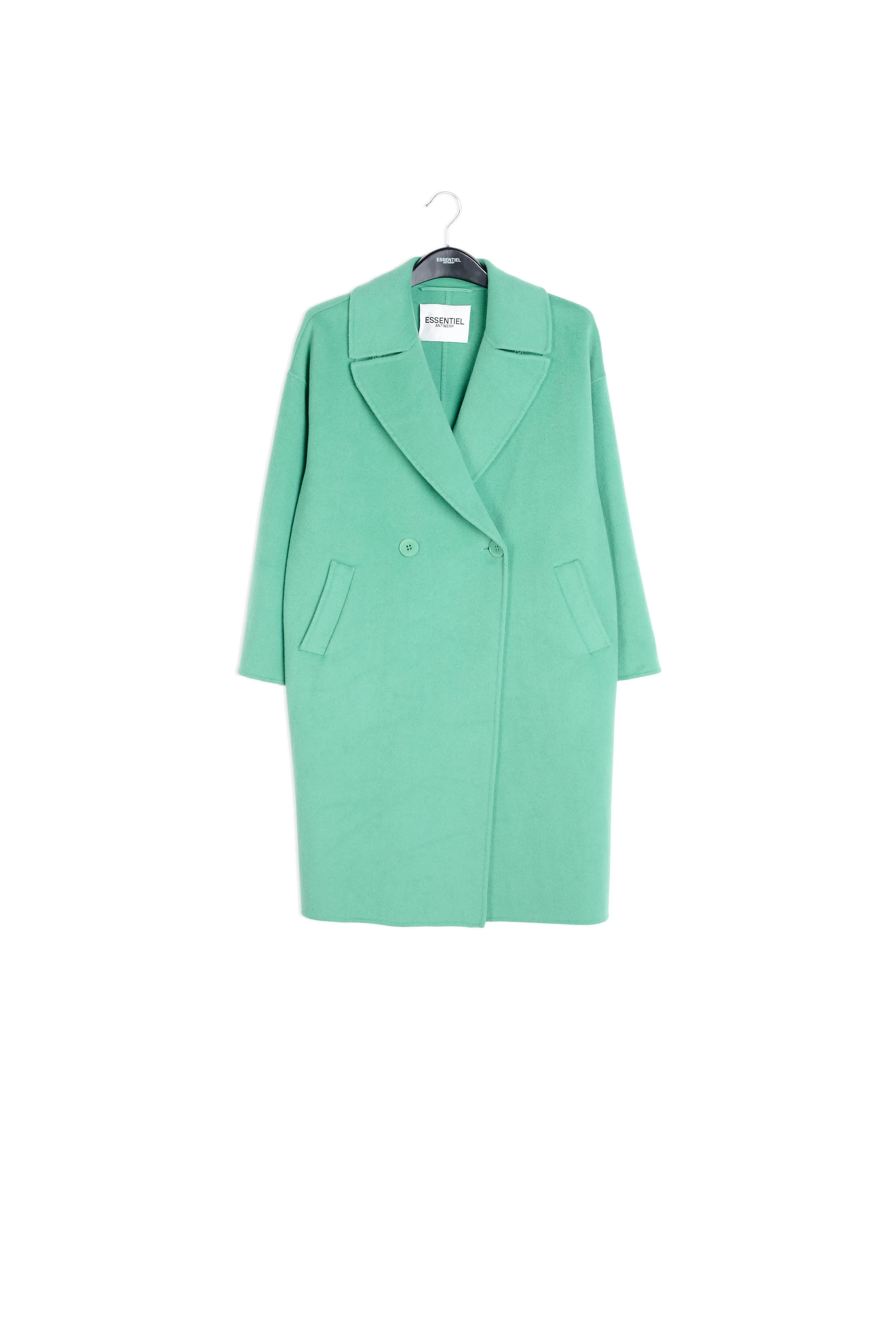 Mint green double-breasted wool coat