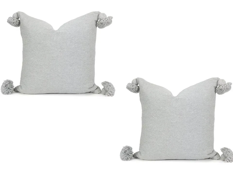 Moroccan PomPom Pillow Cover - Grey