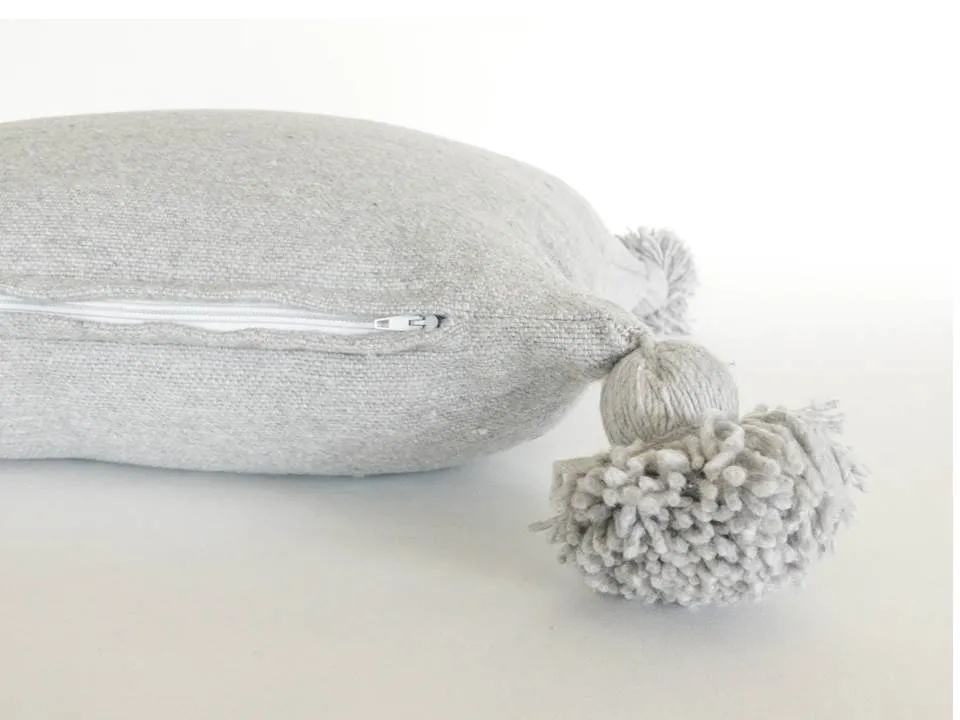 Moroccan PomPom Pillow Cover - Grey