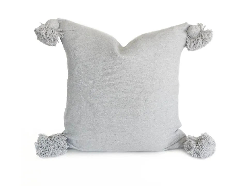 Moroccan PomPom Pillow Cover - Grey