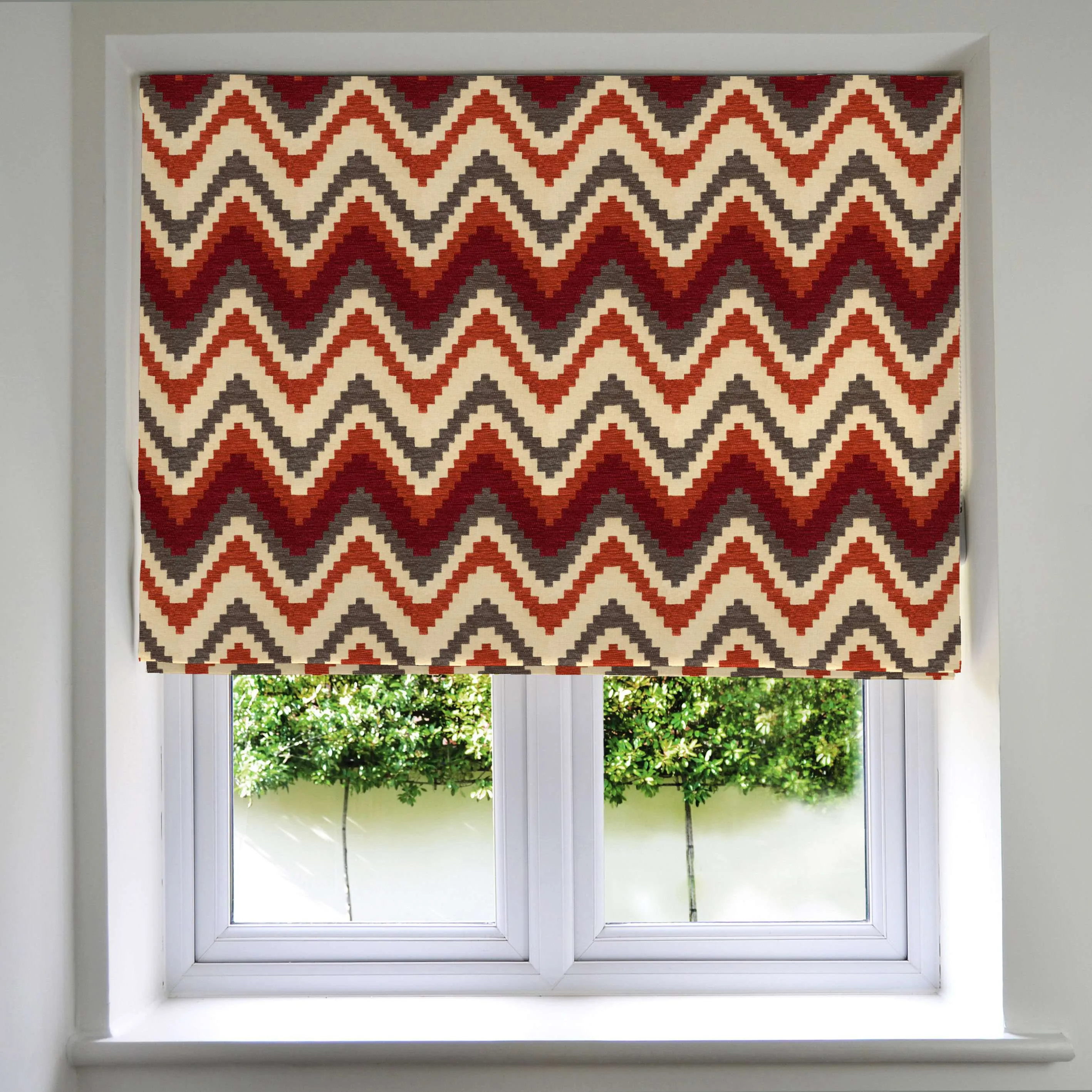 Navajo Red   Burnt Orange Striped Roman Blind