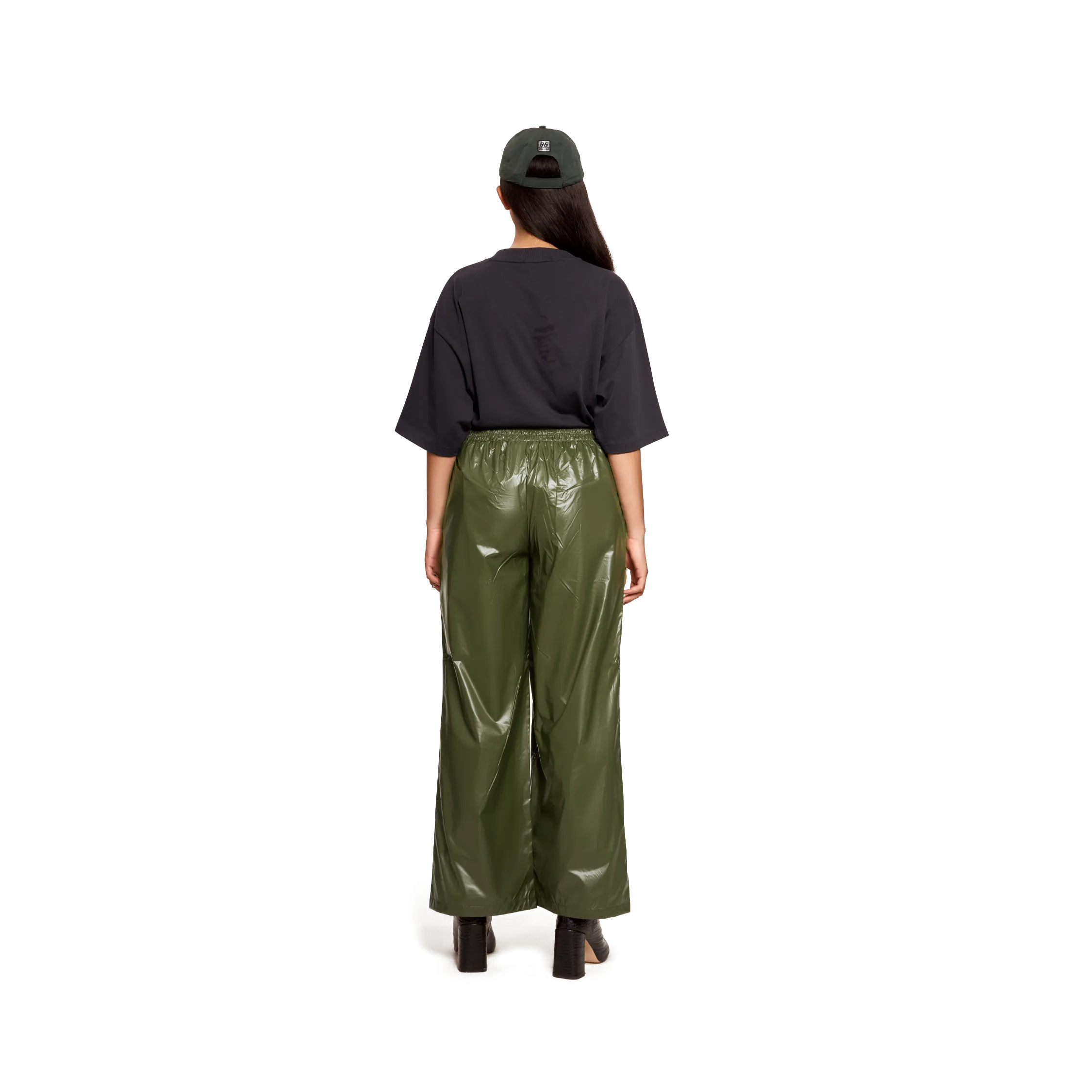 nylon wide leg pants olive green