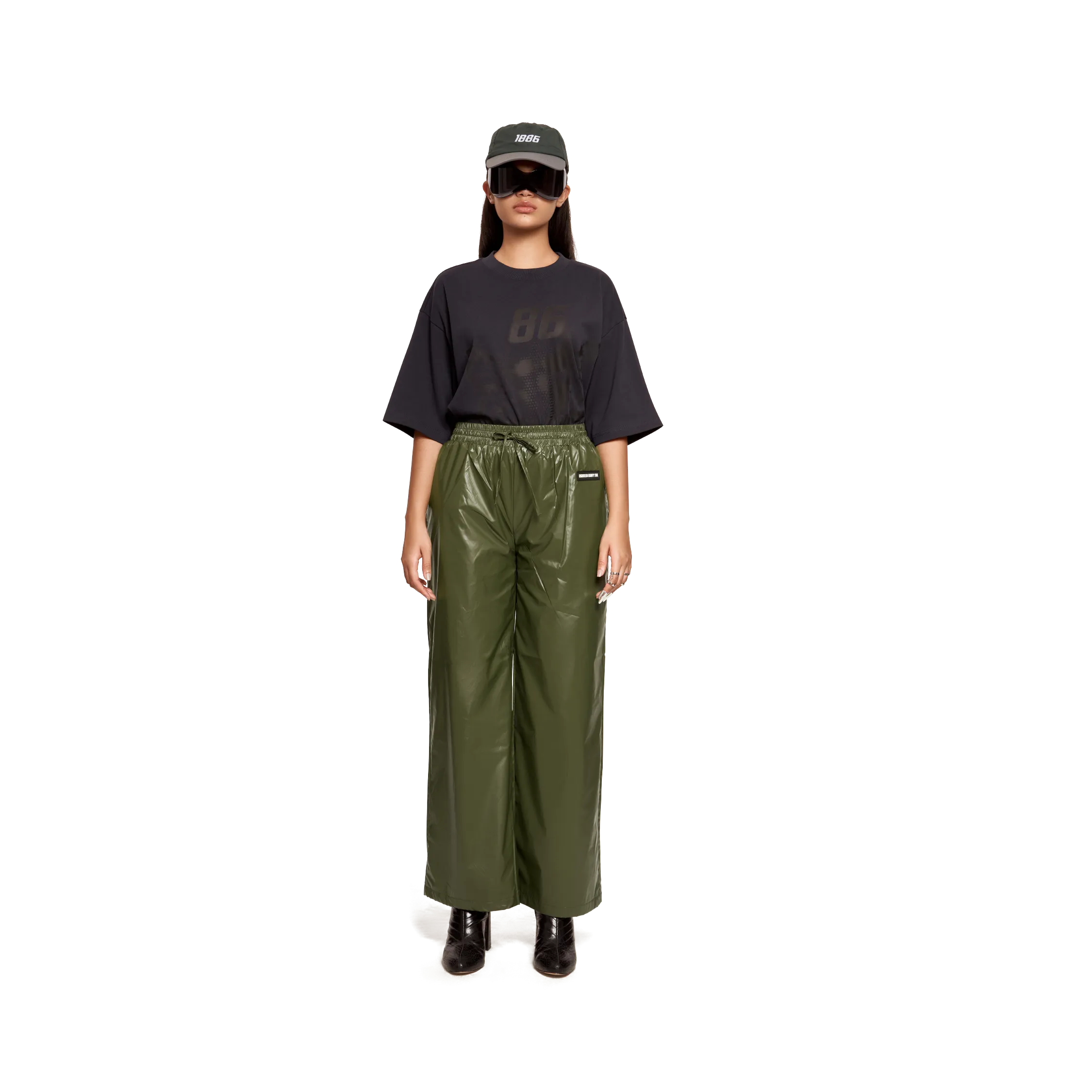 nylon wide leg pants olive green