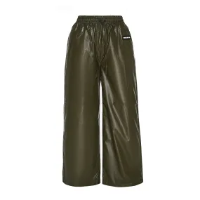 nylon wide leg pants olive green