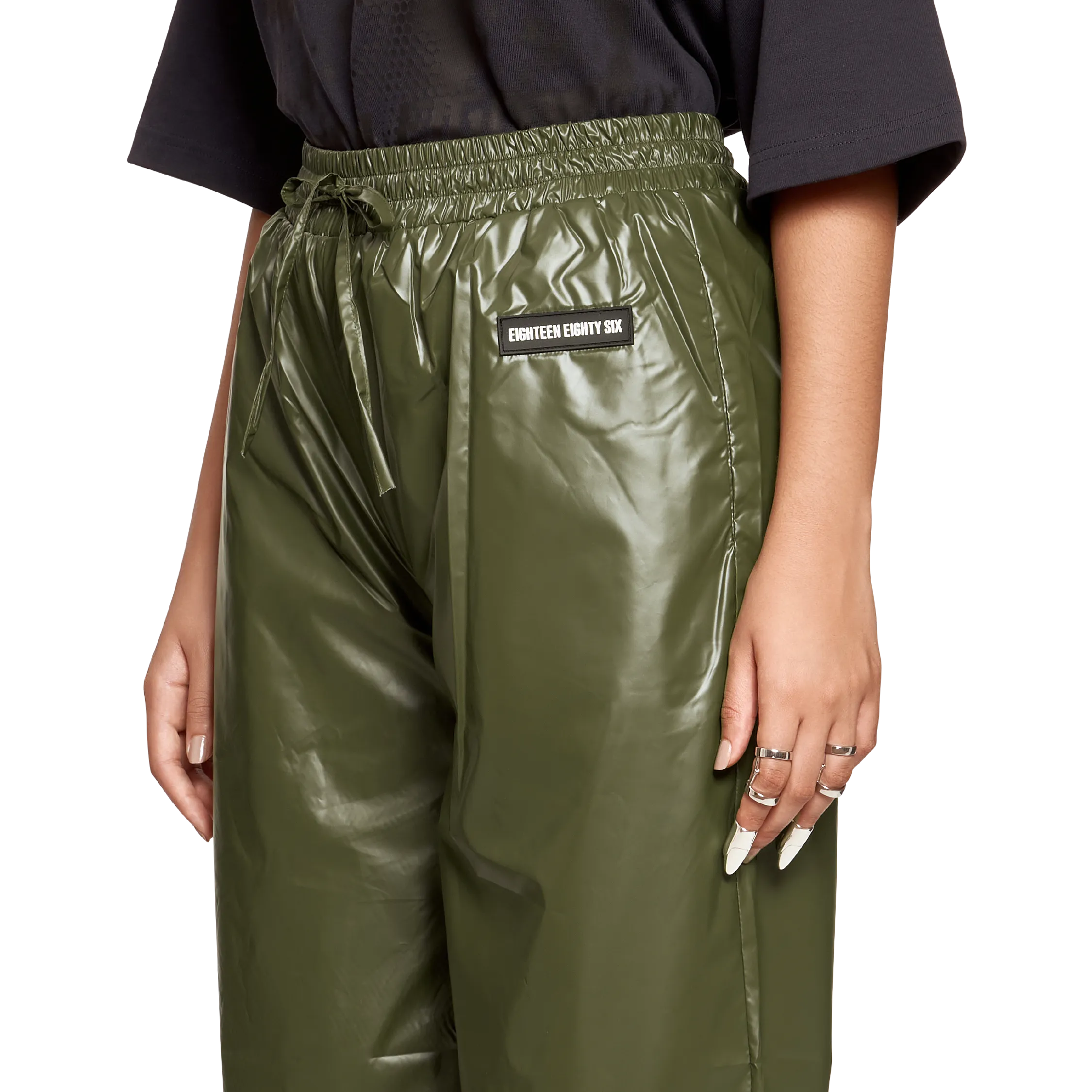 nylon wide leg pants olive green