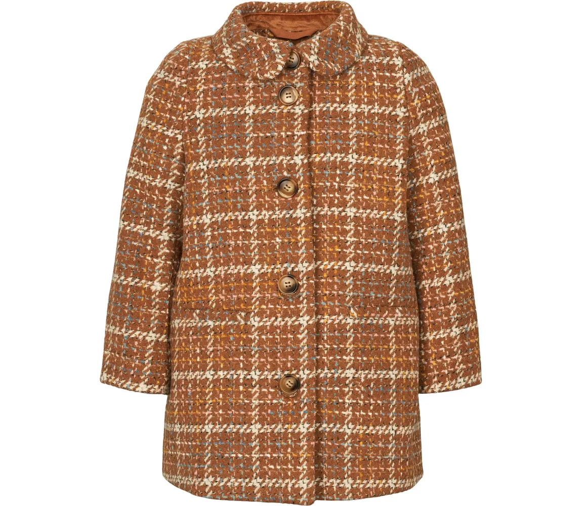 Olive, Wool Coat - Caramel Check