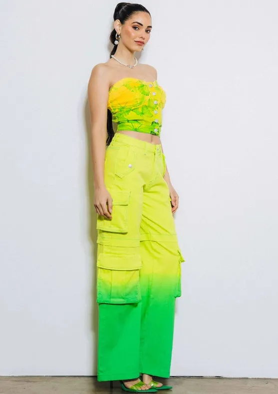 Ombre Color Cargo Wide Pants Lime