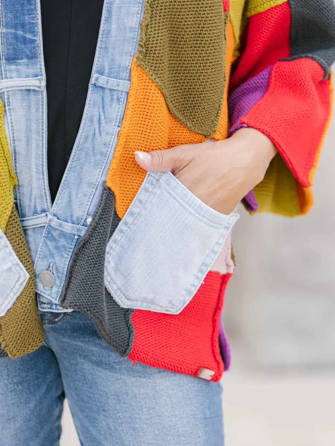 Patchwork Denim Cardigan