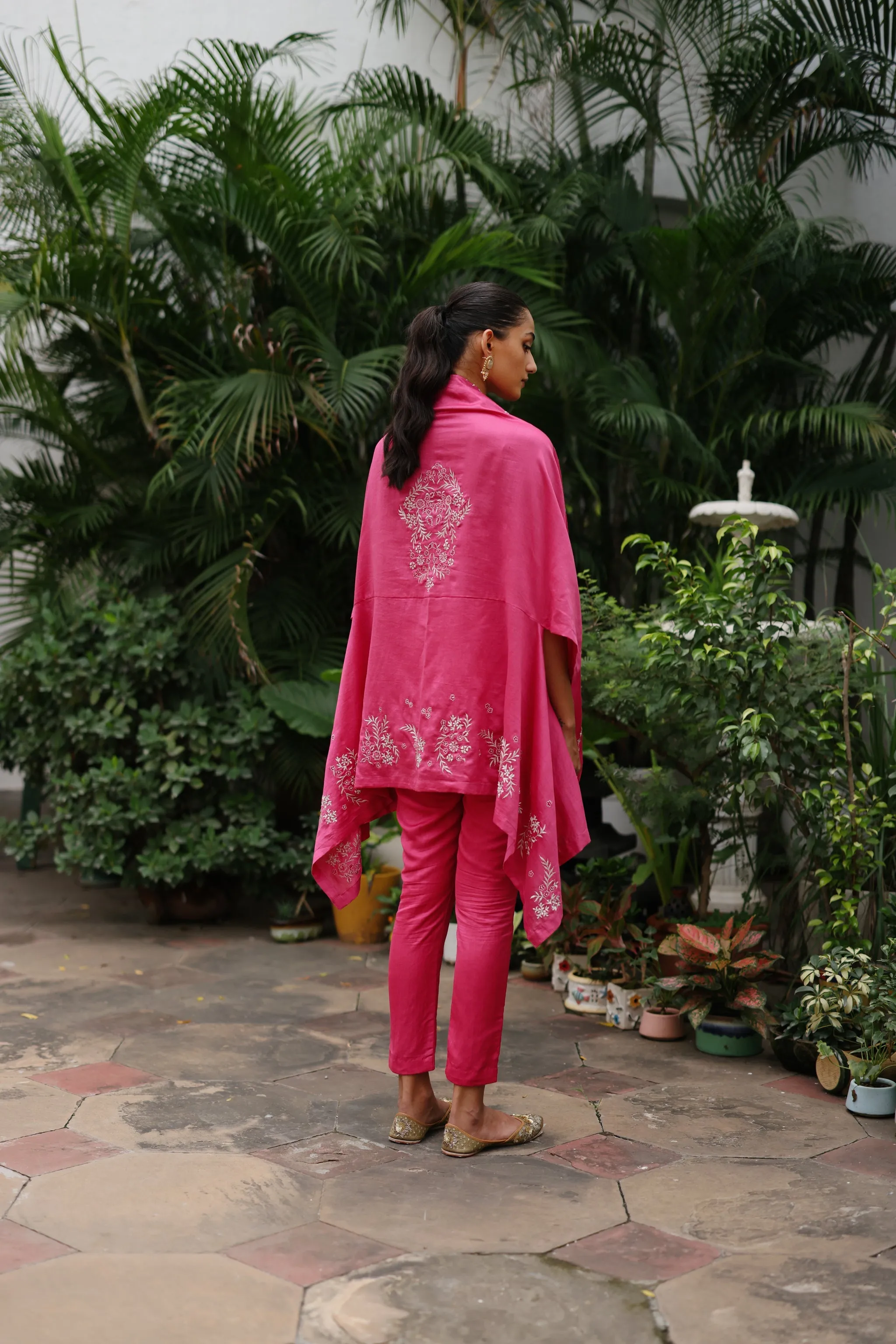 Pink Embroidered Cape Set