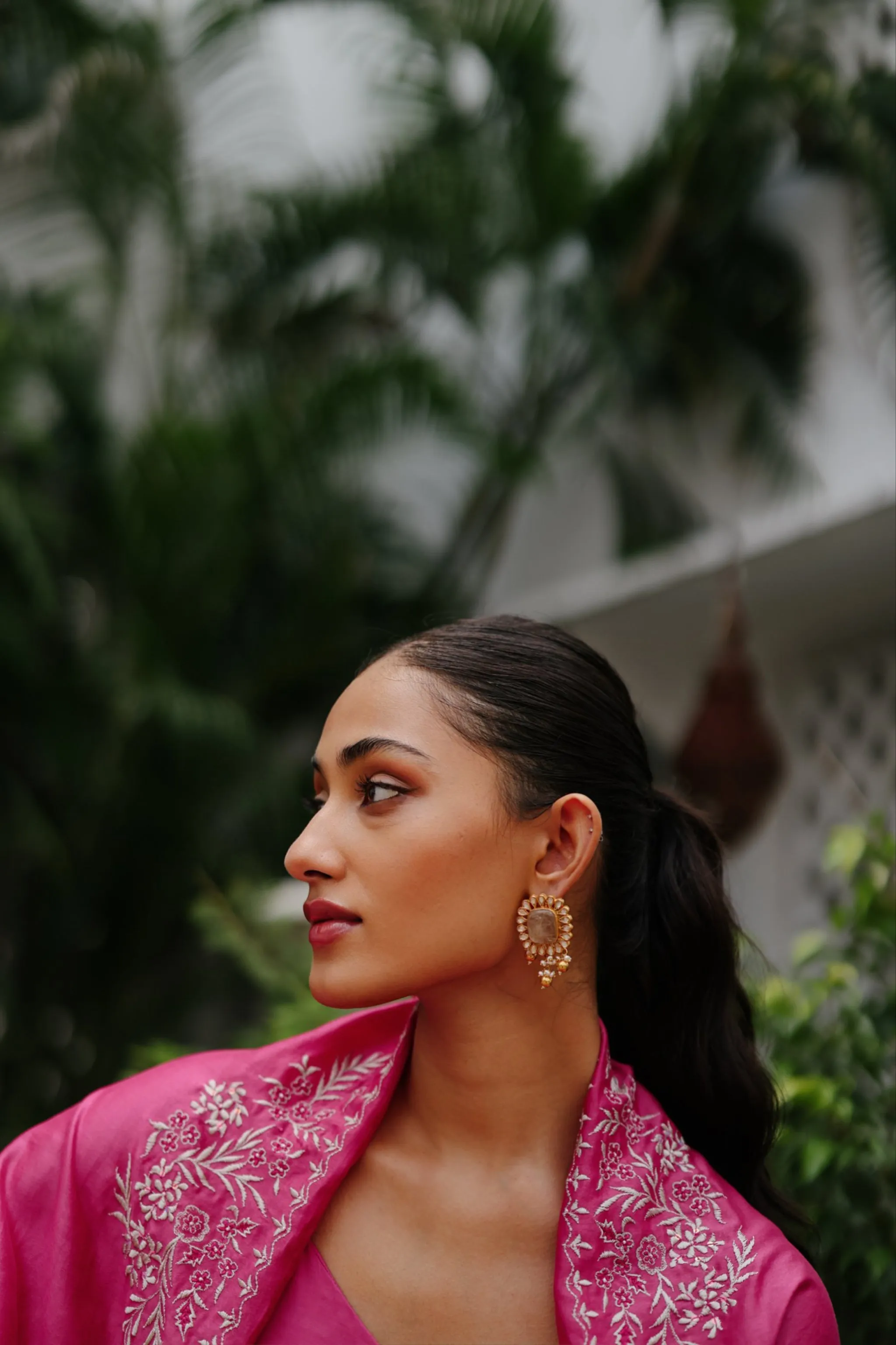 Pink Embroidered Cape Set