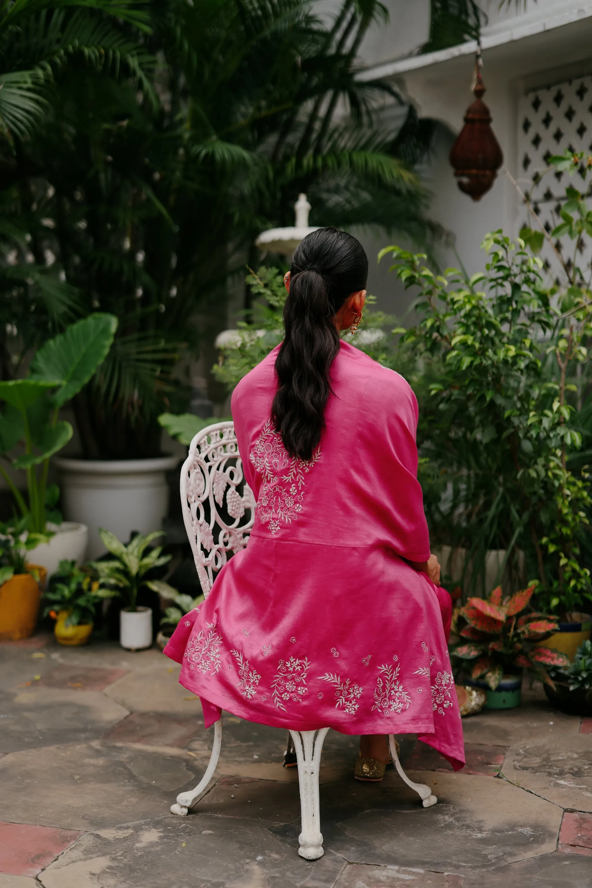 Pink Embroidered Cape Set