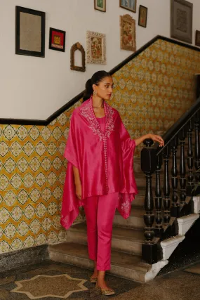 Pink Embroidered Cape Set