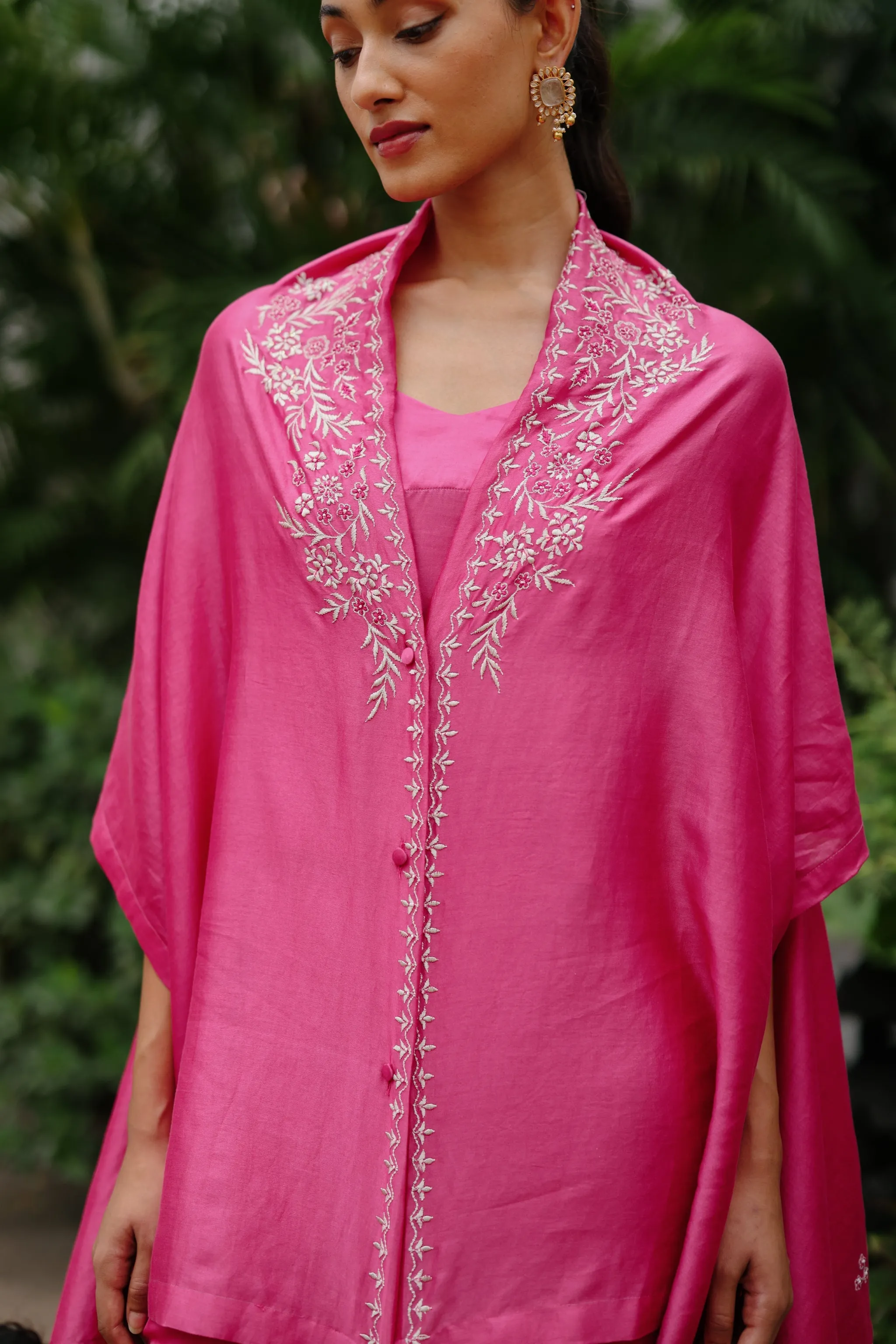 Pink Embroidered Cape Set