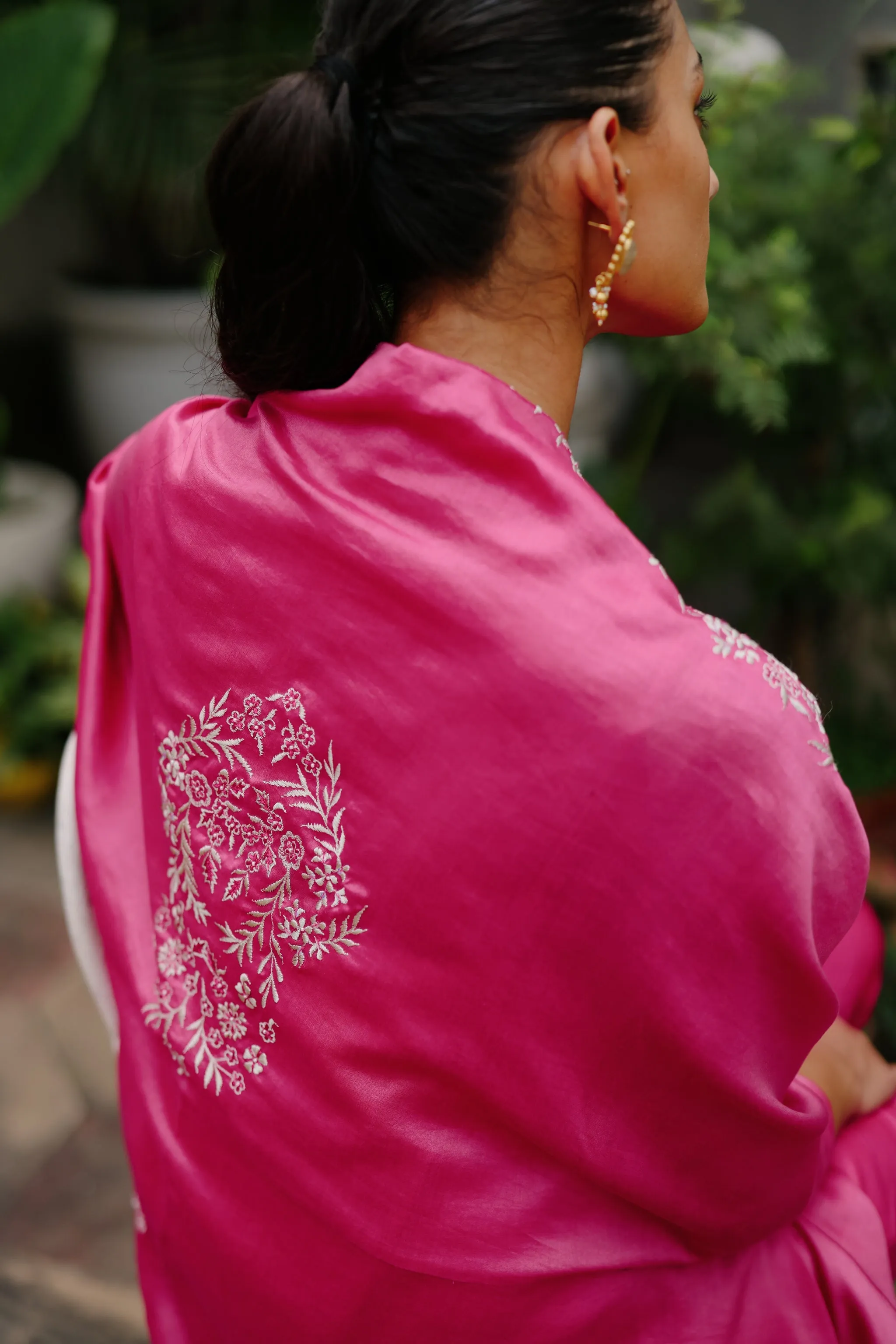 Pink Embroidered Cape Set