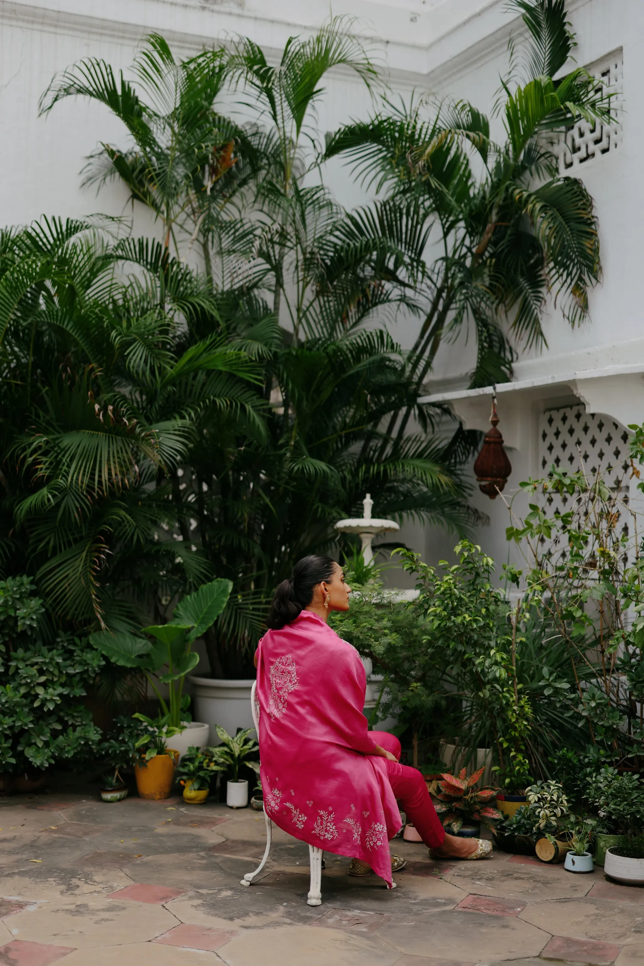 Pink Embroidered Cape Set