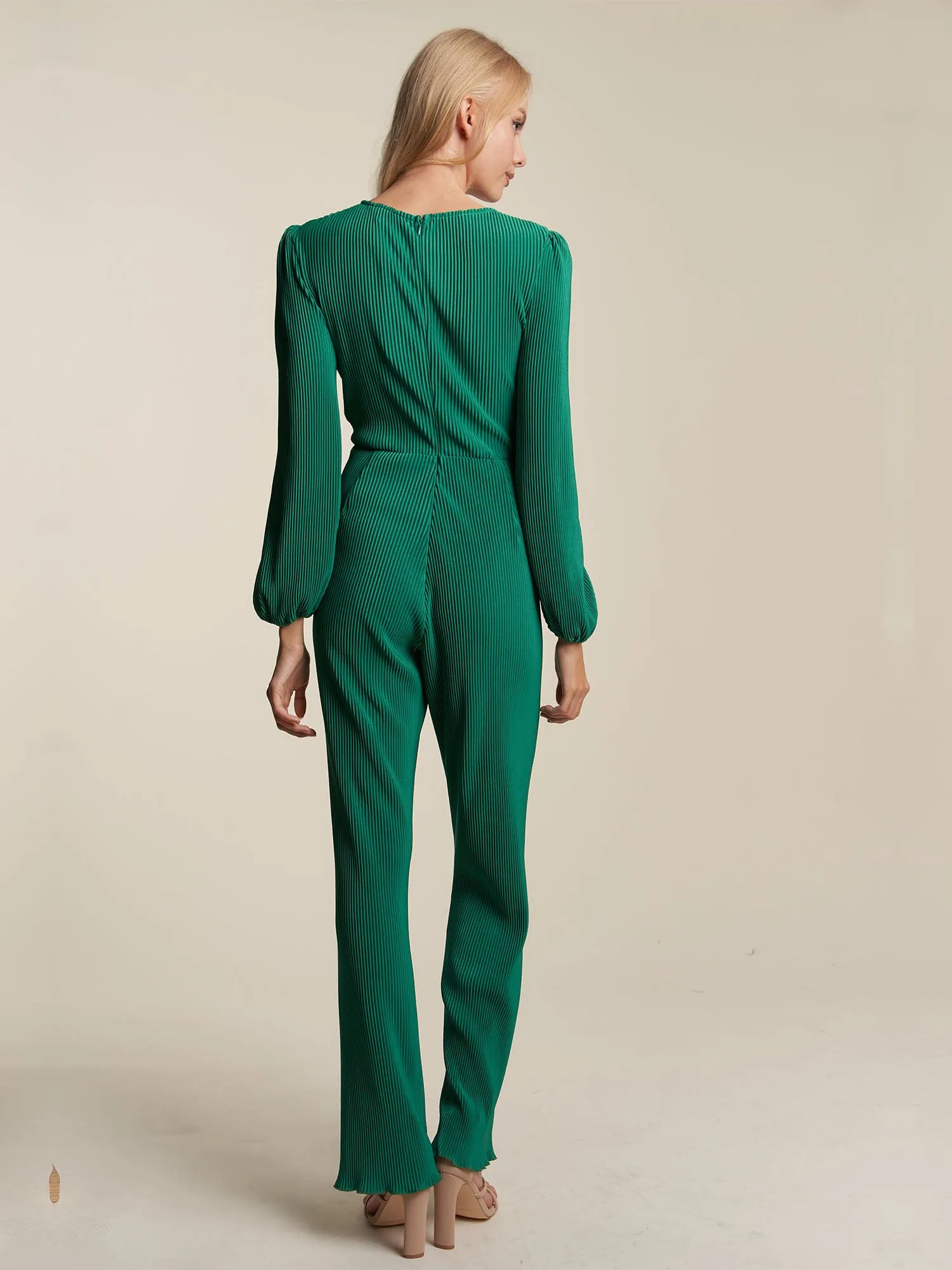 Plisse Long Sleeve Side Cutout Jumpsuit