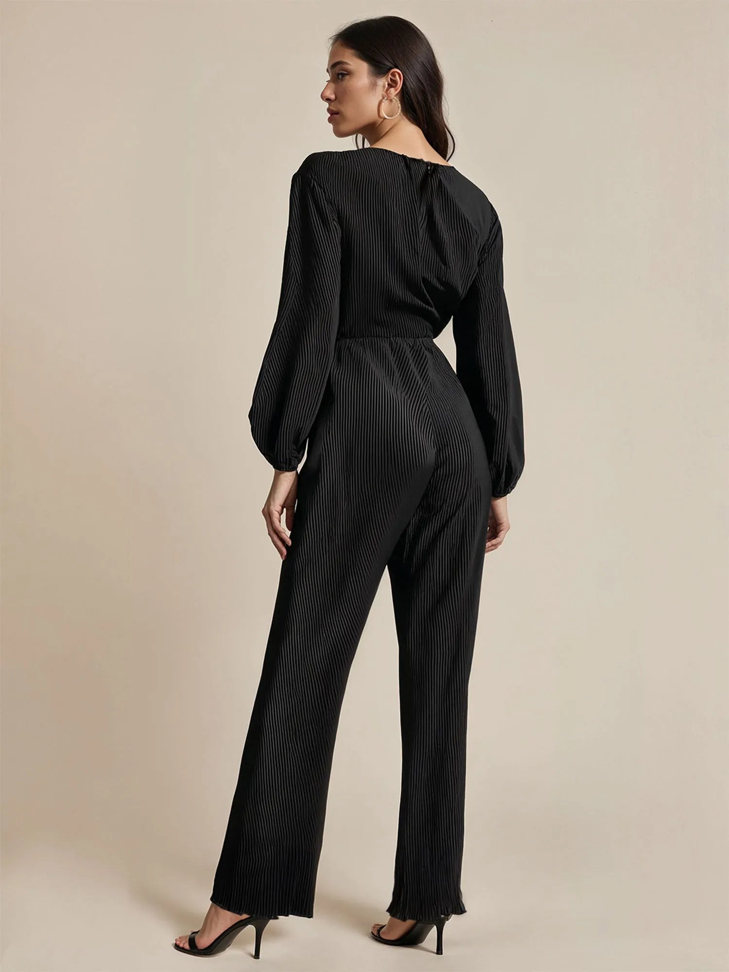 Plisse Long Sleeve Side Cutout Jumpsuit