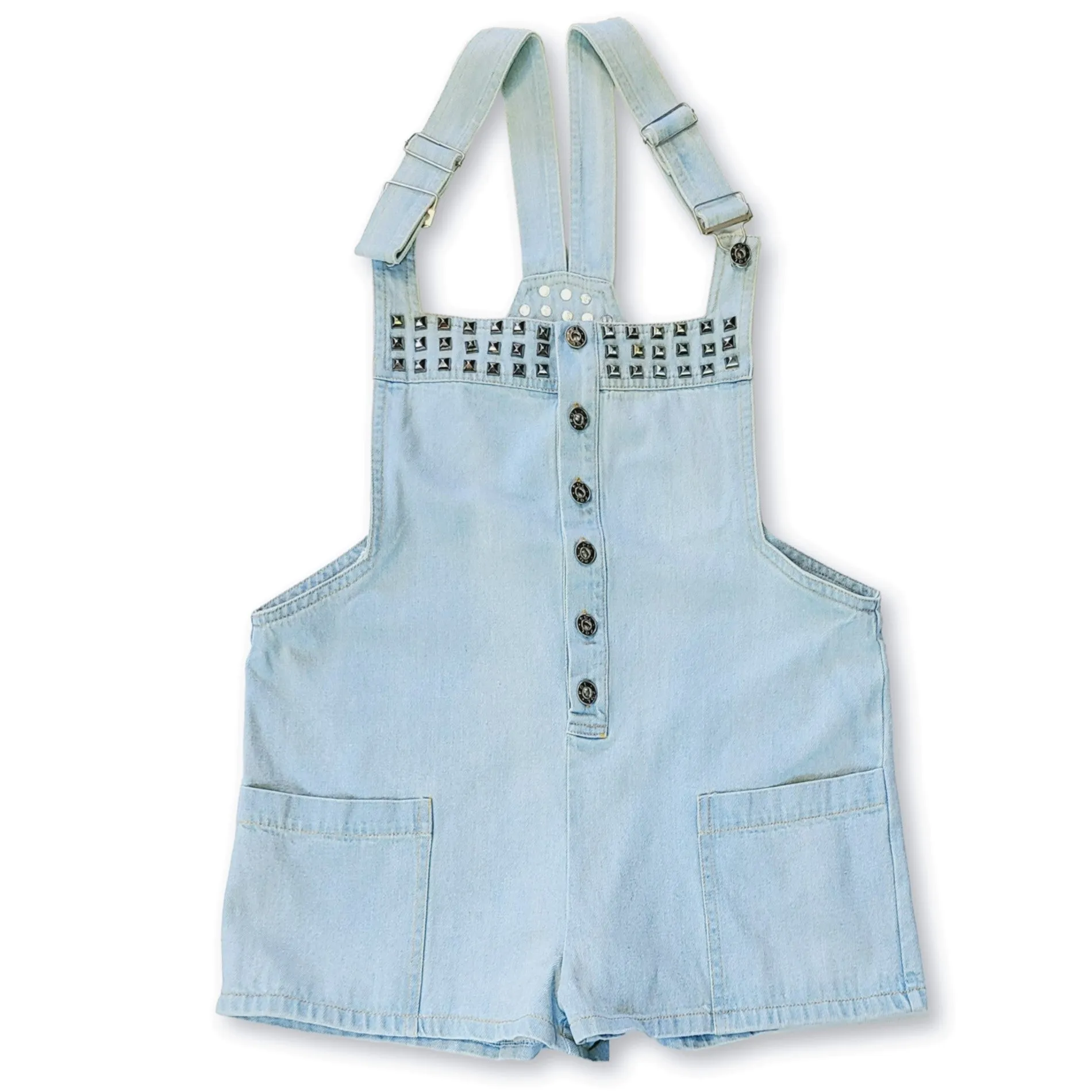 POL Denim Studded Overall Shorts with Side Pockets