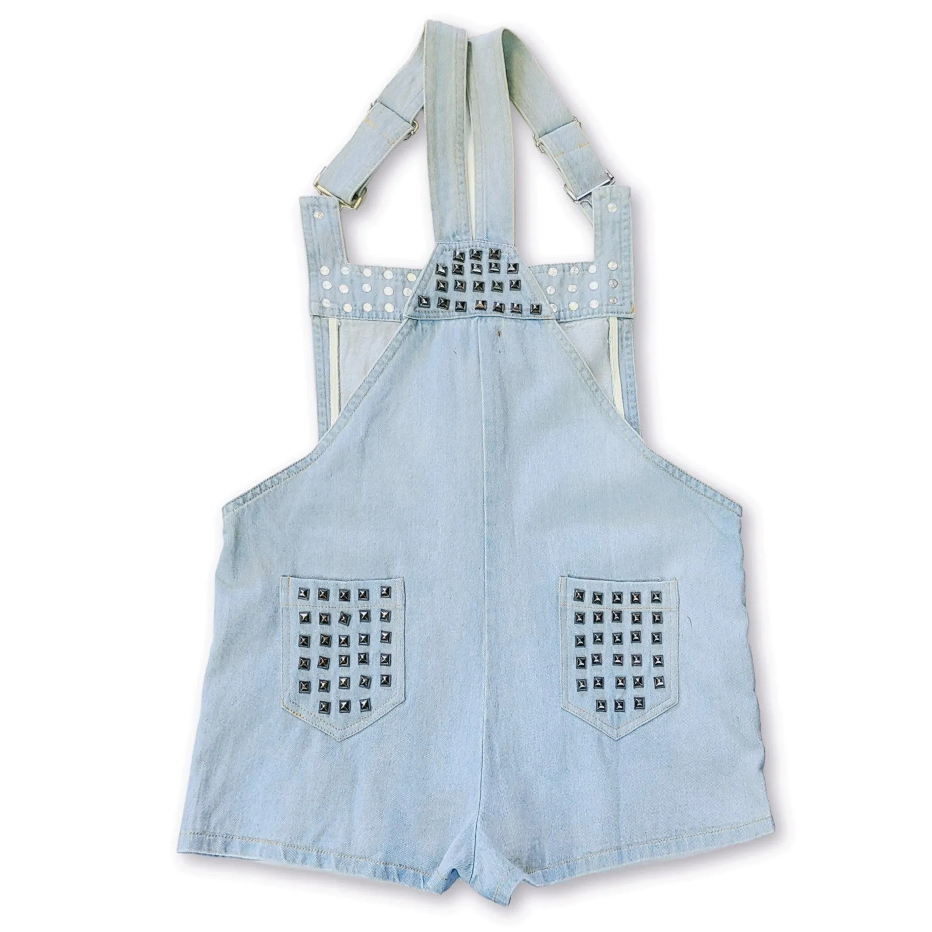 POL Denim Studded Overall Shorts with Side Pockets