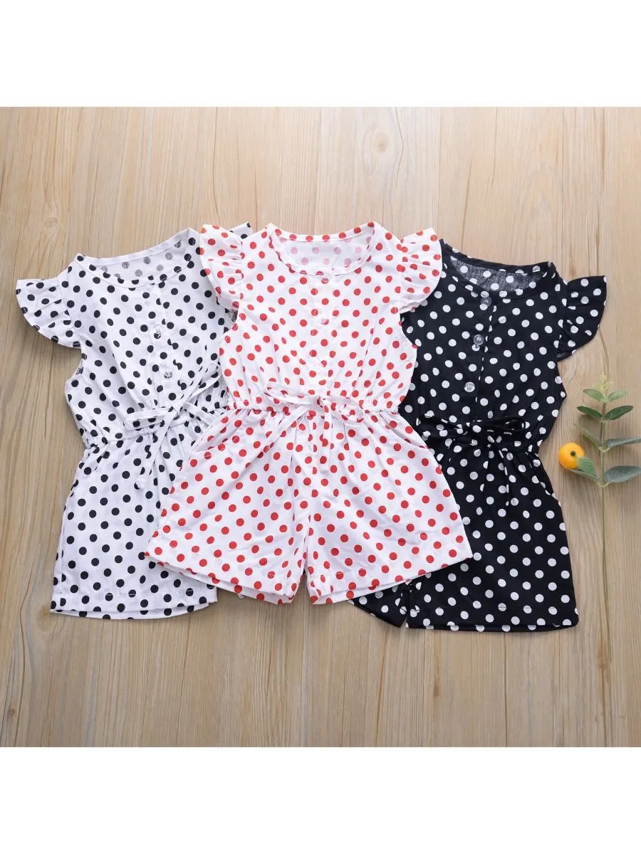 Polka Dots Flutter Sleeve Button Jumpsuit