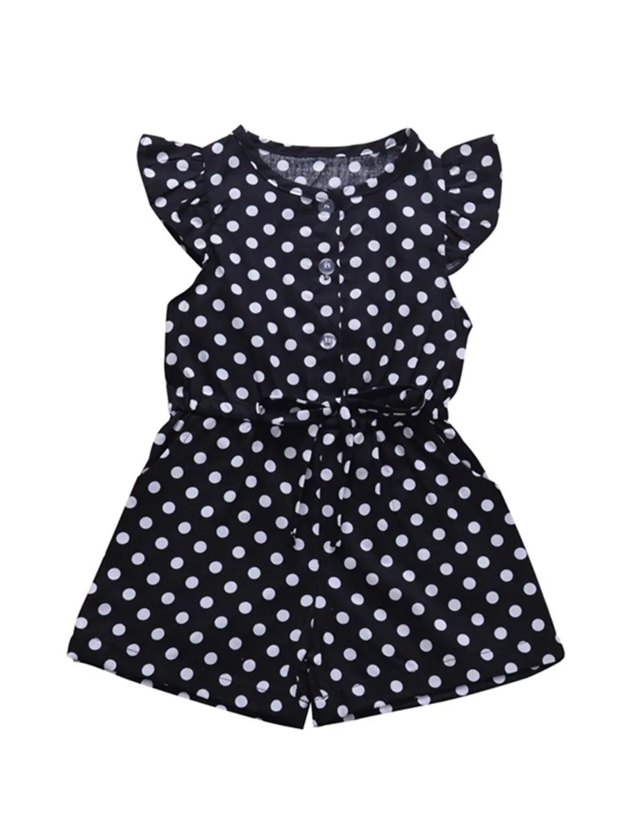 Polka Dots Flutter Sleeve Button Jumpsuit