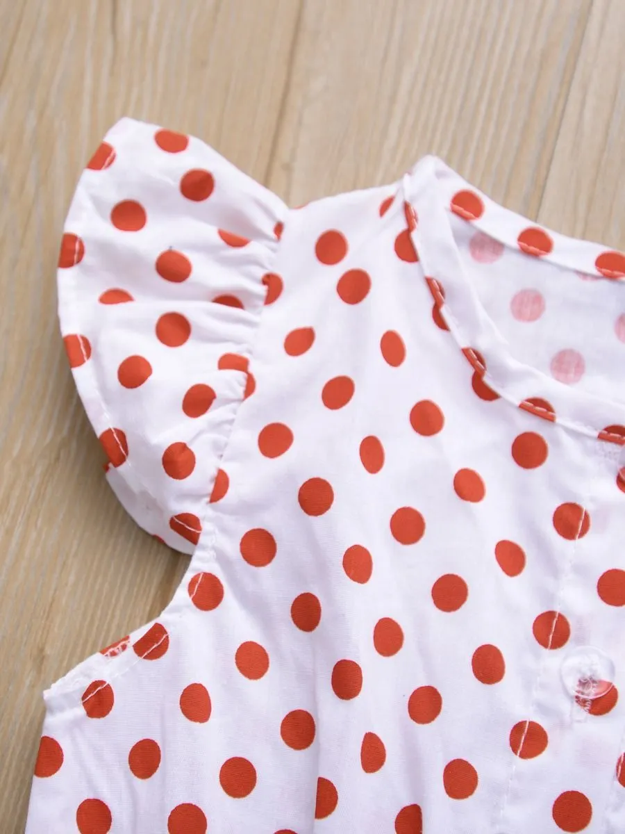 Polka Dots Flutter Sleeve Button Jumpsuit