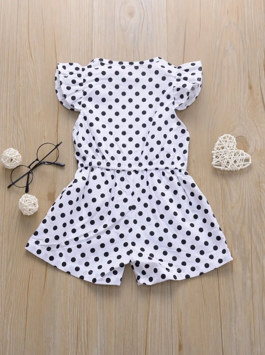 Polka Dots Flutter Sleeve Button Jumpsuit