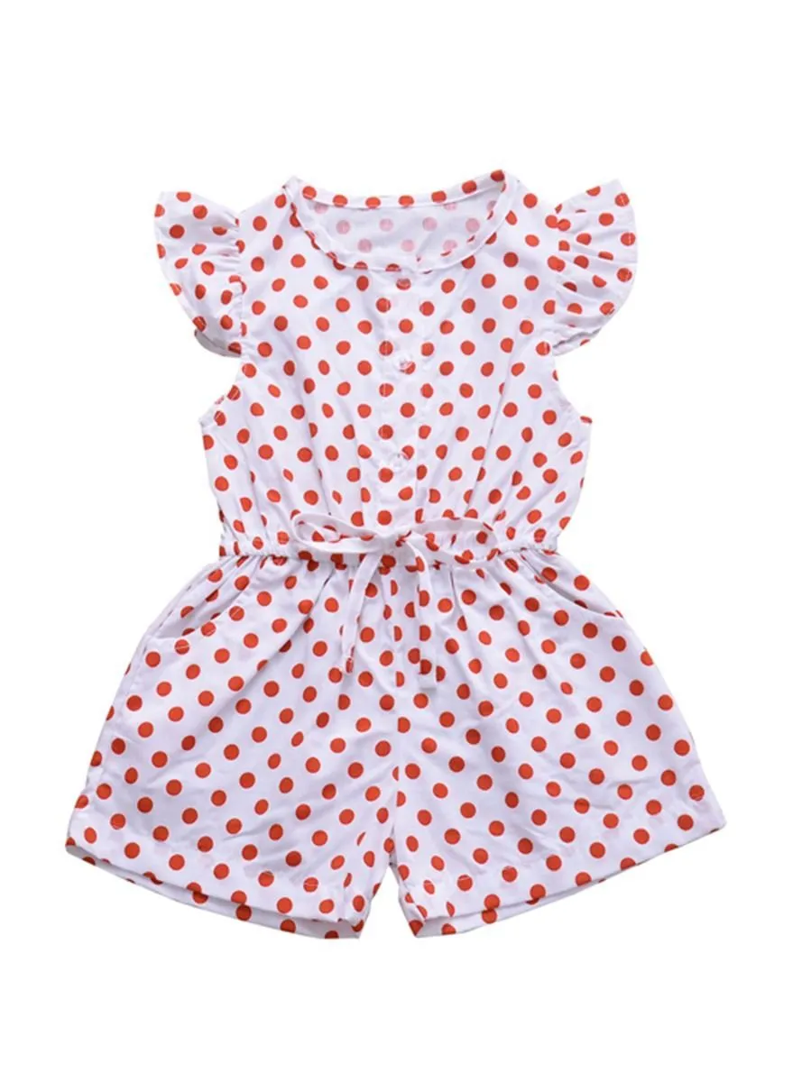 Polka Dots Flutter Sleeve Button Jumpsuit