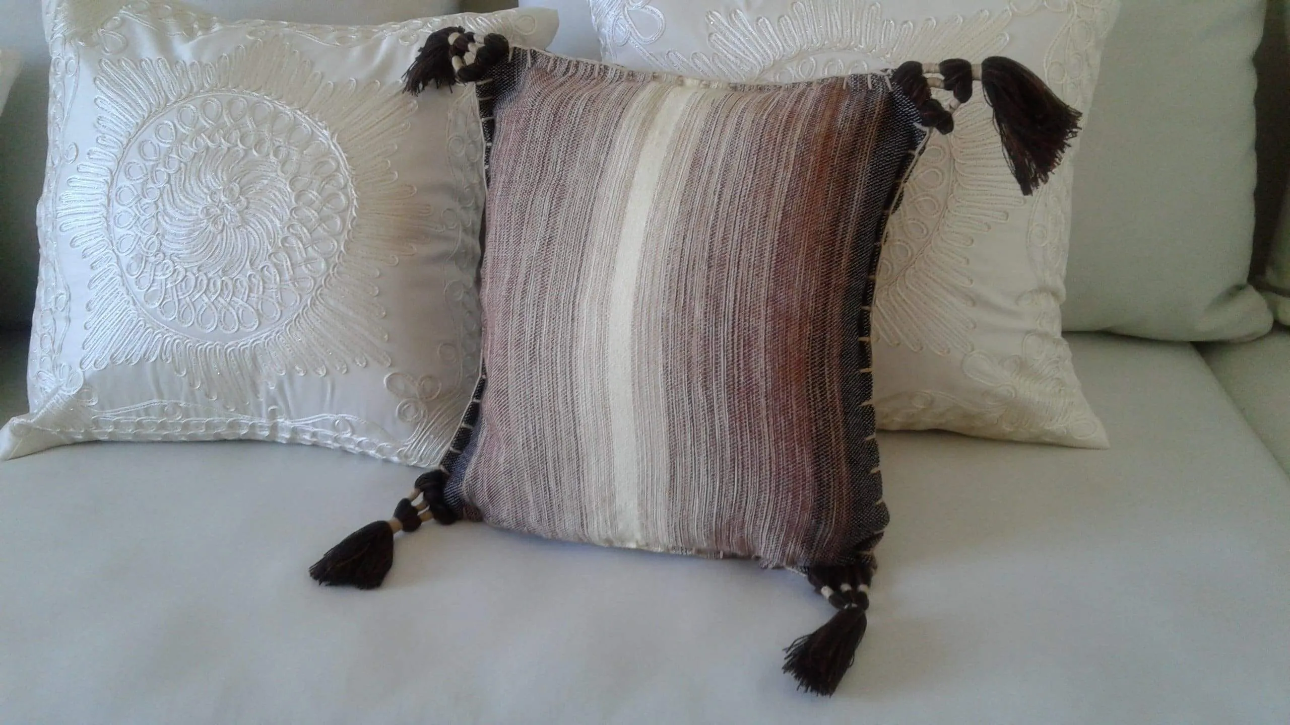 PomPom Cushion Cover from Chefchaouen - Brown and White