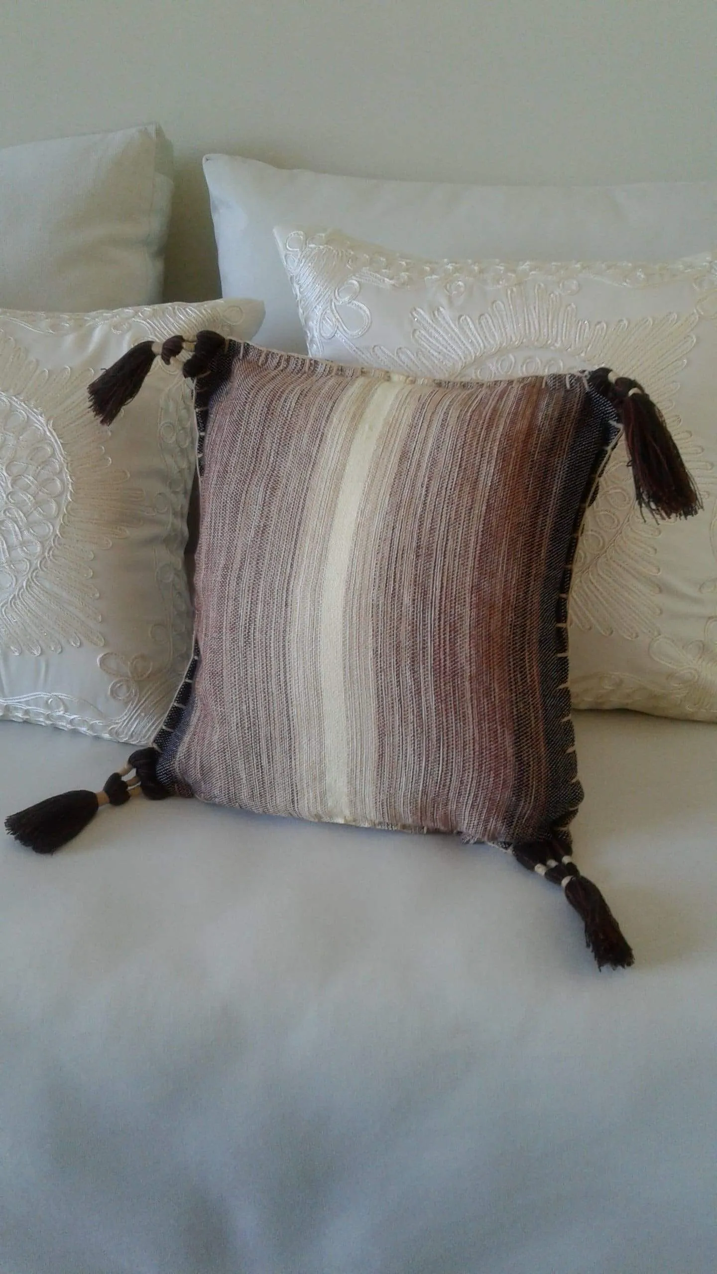 PomPom Cushion Cover from Chefchaouen - Brown and White