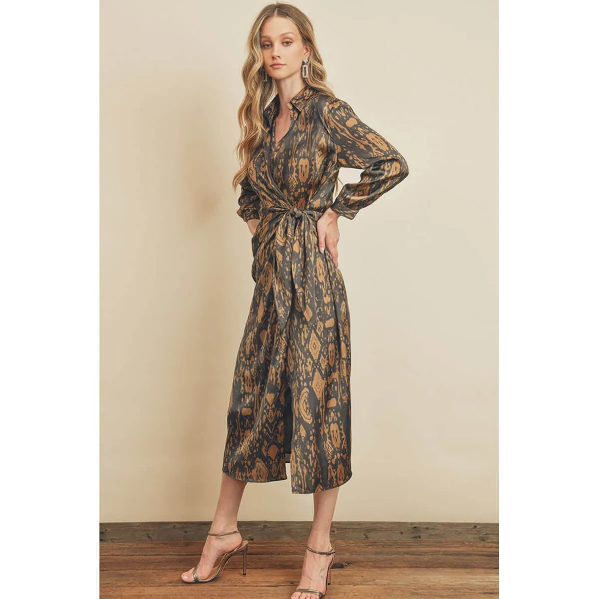 Printed Midi Shirt Wrap Dress