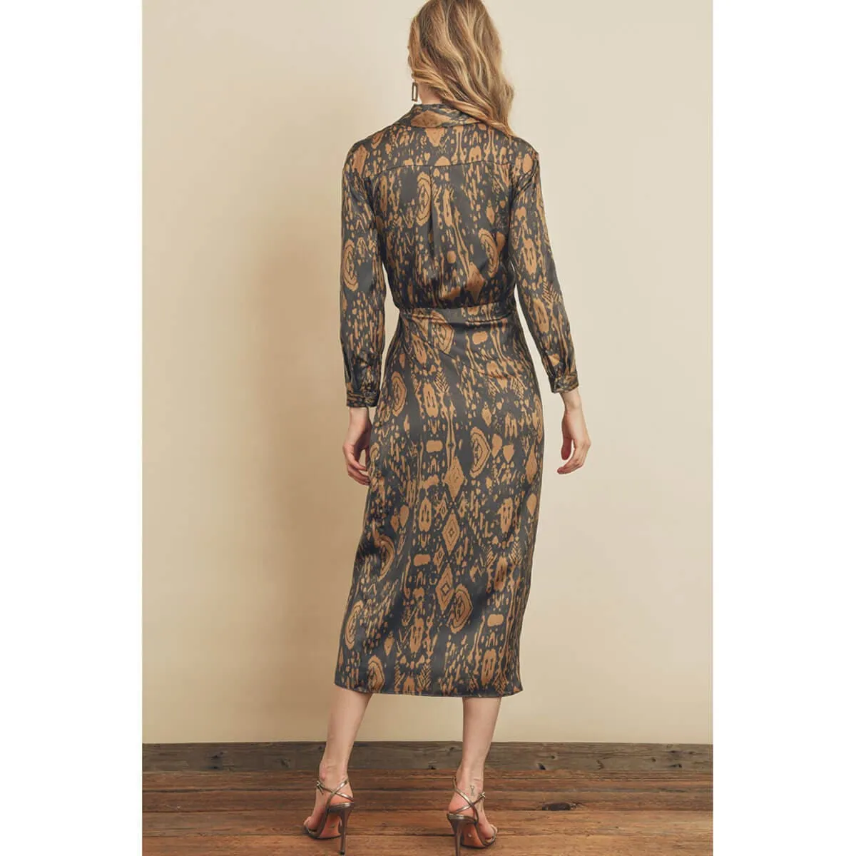 Printed Midi Shirt Wrap Dress